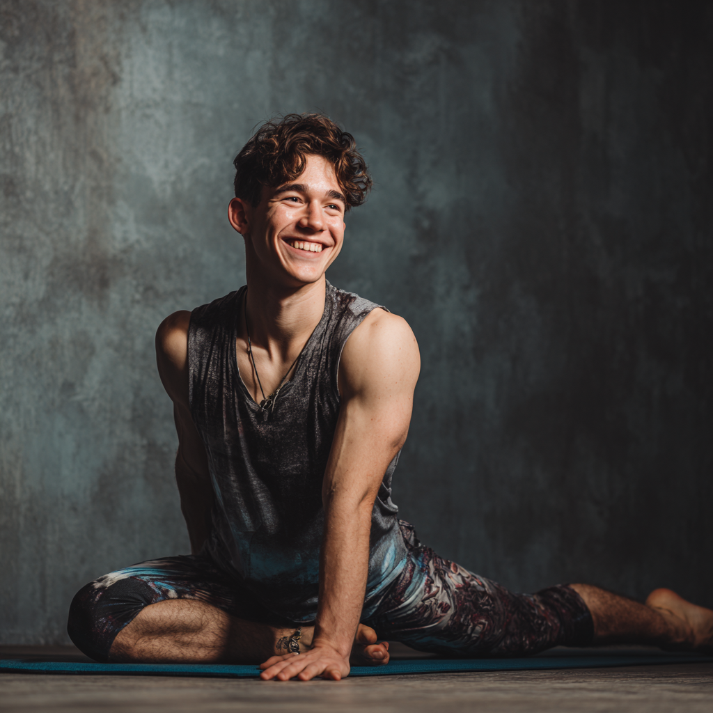 Group of smiling Slovak adults of various ages practicing gentle yoga poses together in a bright studio with natural wood floors